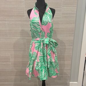 Lilly Pulitzer Collared Pink and Green Leaf Print Dress